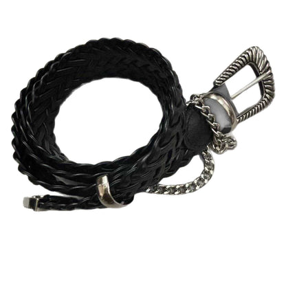 Retro Women’s Braided PU Leather Belt With Alloy Pin Buckle Featuring Braid Surface Finish