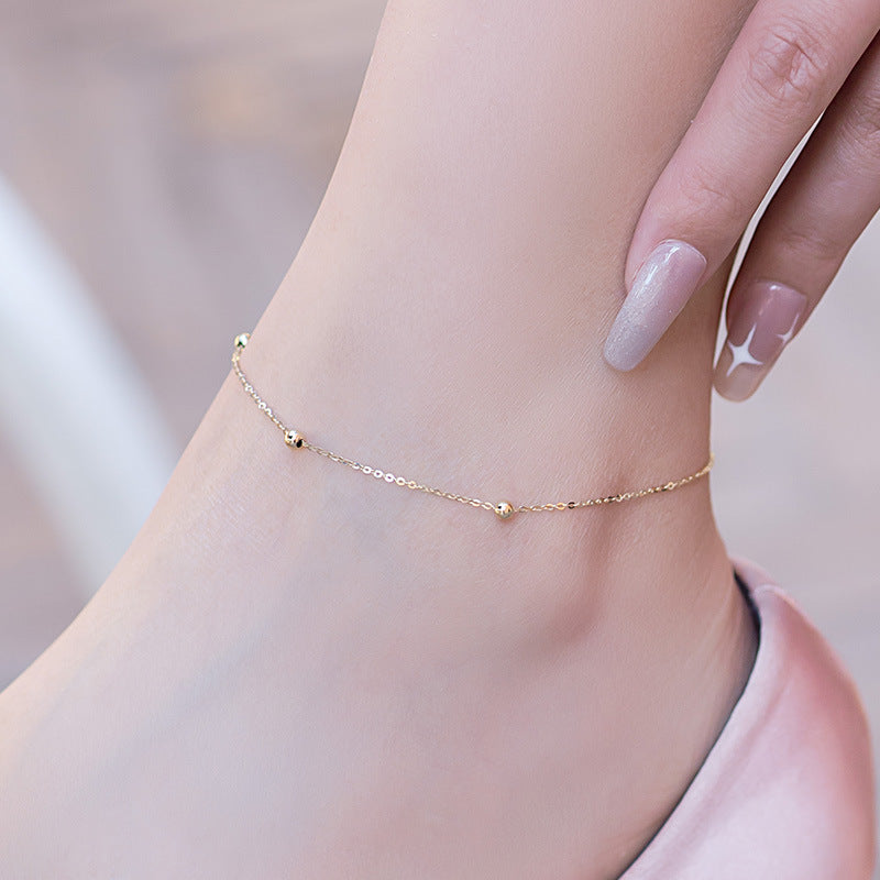 Single Ball Anklet For Women In 14K Gold With Micro Super Whisper Thin Chain, Simple Style, Perfect For Office Wear