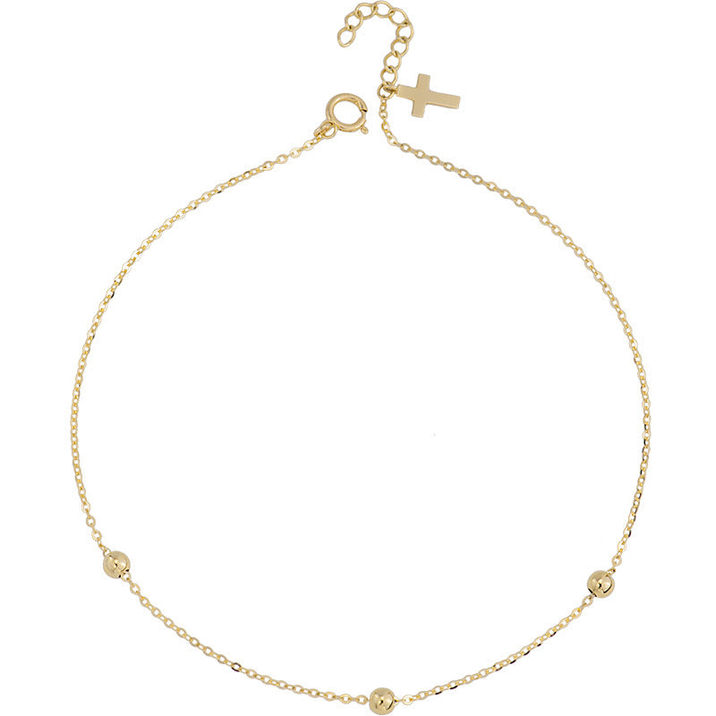 Single Ball Anklet For Women In 14K Gold With Micro Super Whisper Thin Chain, Simple Style, Perfect For Office Wear