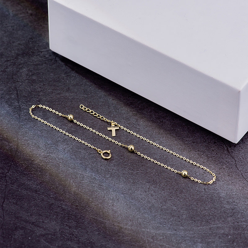 Single Ball Anklet For Women In 14K Gold With Micro Super Whisper Thin Chain, Simple Style, Perfect For Office Wear
