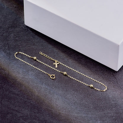Single Ball Anklet For Women In 14K Gold With Micro Super Whisper Thin Chain, Simple Style, Perfect For Office Wear