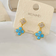 Blue Turquoise Zircon Flower Earrings