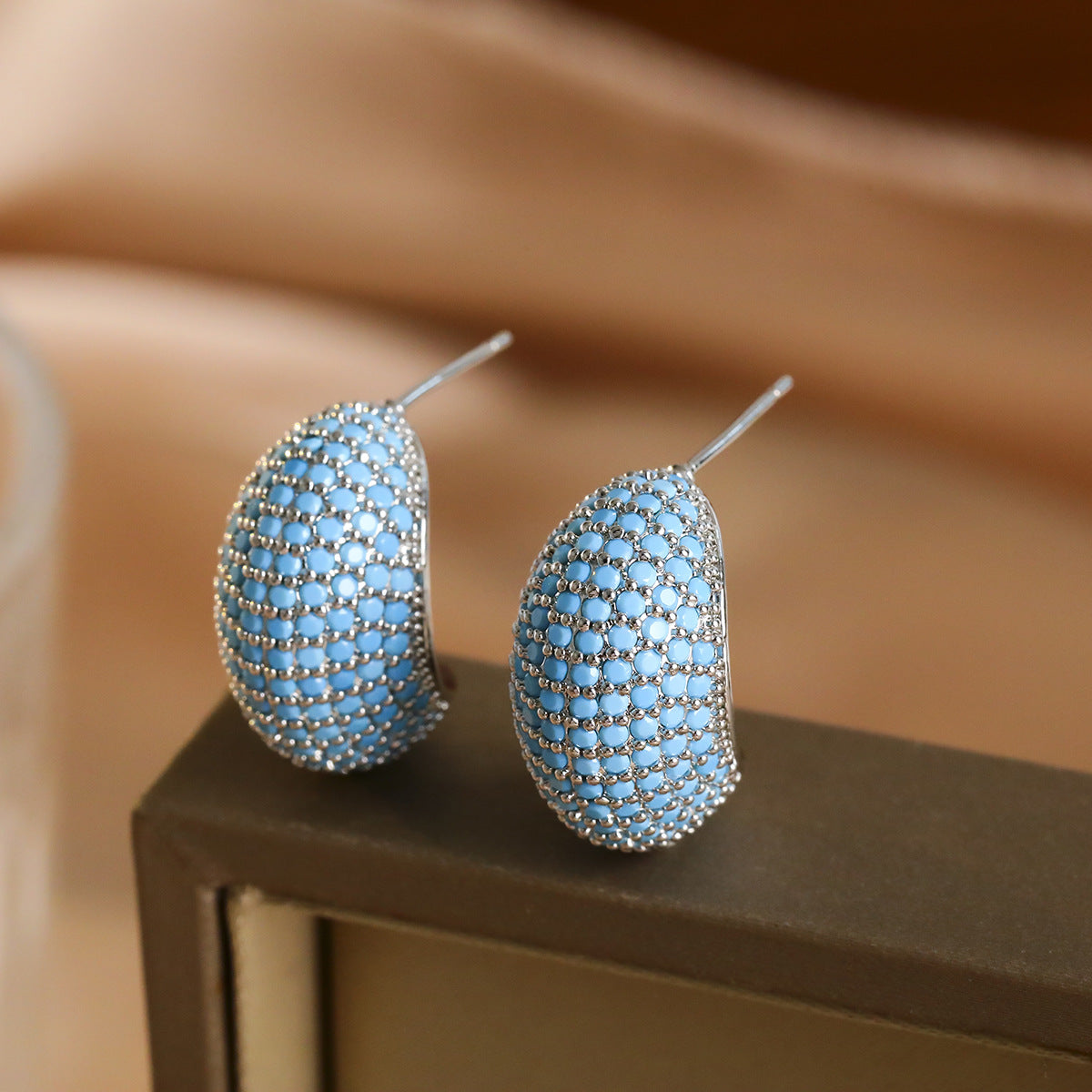 Sweet Moon Stud Earrings For Women In 16K Real Gold Plated Brass With Zircon Inlay And Copper Ear Pins