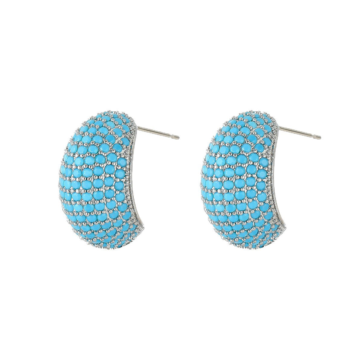 Sweet Moon Stud Earrings For Women In 16K Real Gold Plated Brass With Zircon Inlay And Copper Ear Pins