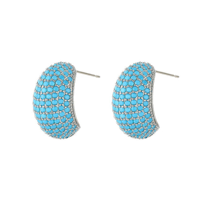 Sweet Moon Stud Earrings For Women In 16K Real Gold Plated Brass With Zircon Inlay And Copper Ear Pins