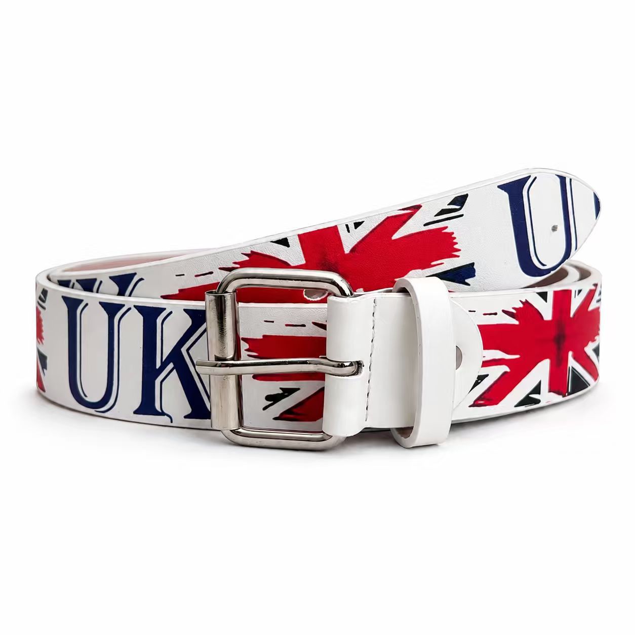 Unisex Cowboy Style PU Leather Belt With Alloy Pin Buckle Featuring Printed Surface Finish