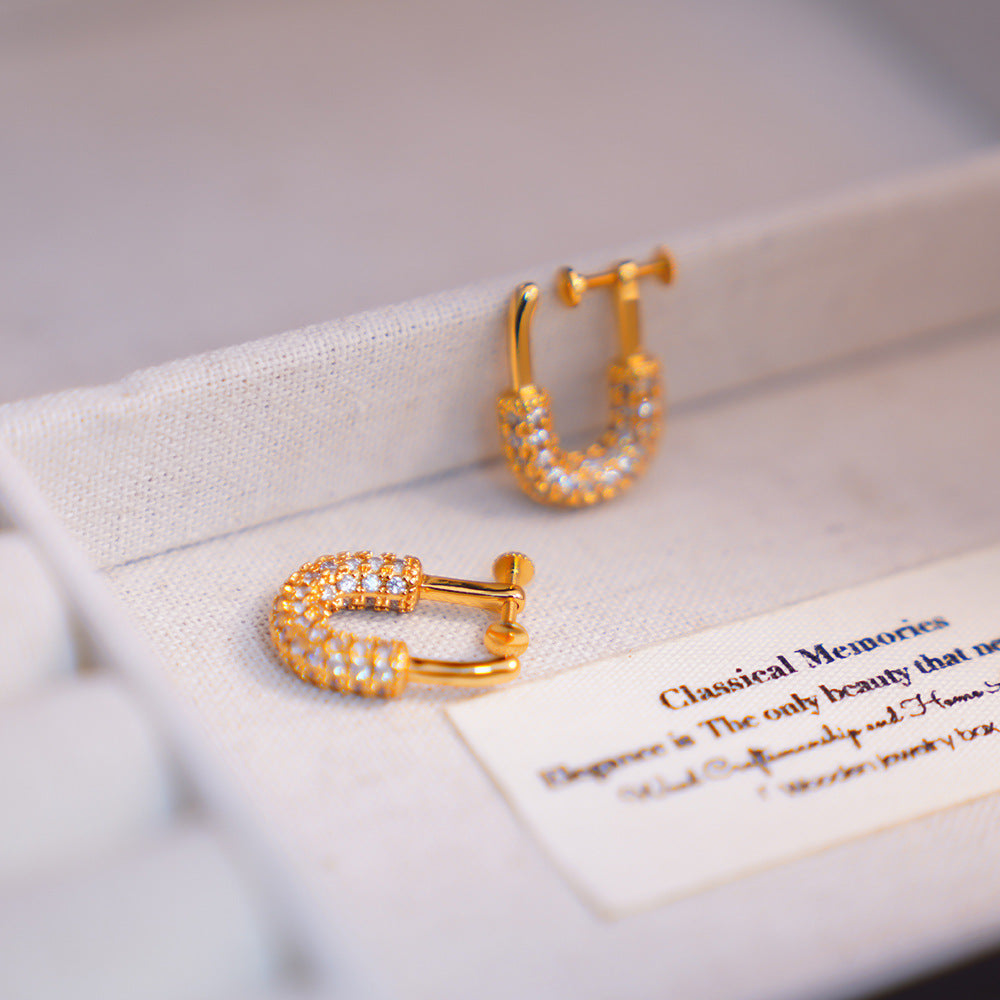 Simple Style Spiral Clip Earrings For Women With Copper Bezel Setting And Zircon Inlay