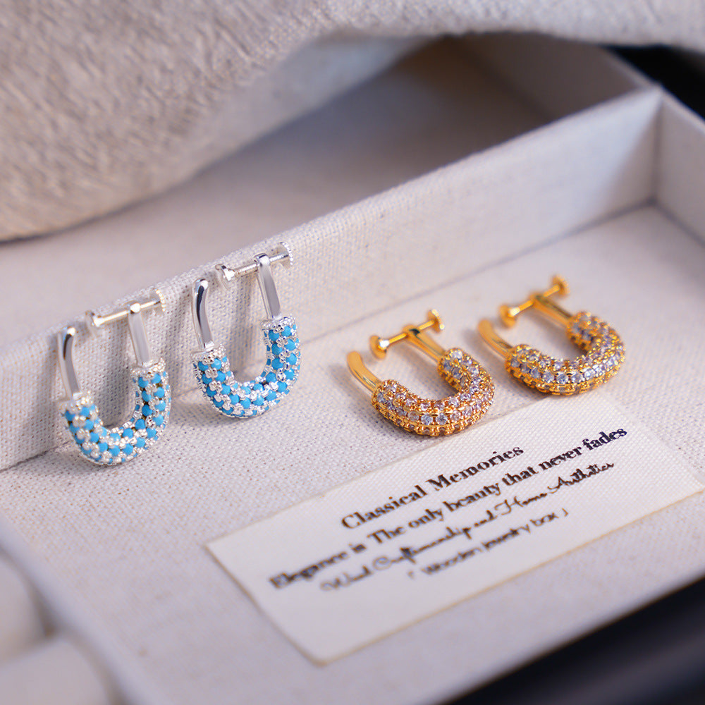 Simple Style Spiral Clip Earrings For Women With Copper Bezel Setting And Zircon Inlay