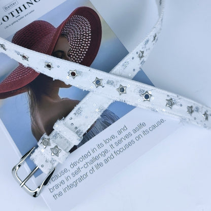 Women’s Denim Belt With Alloy Pin Buckle Featuring Sequins Detail