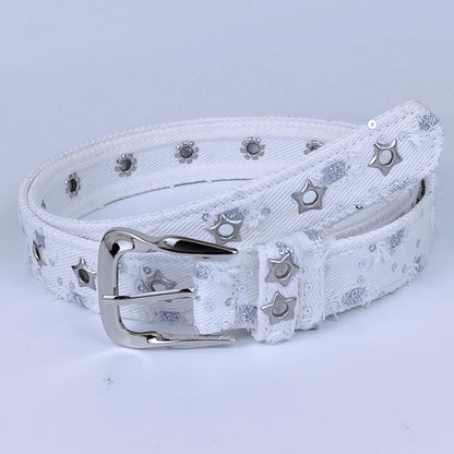 Women’s Denim Belt With Alloy Pin Buckle Featuring Sequins Detail