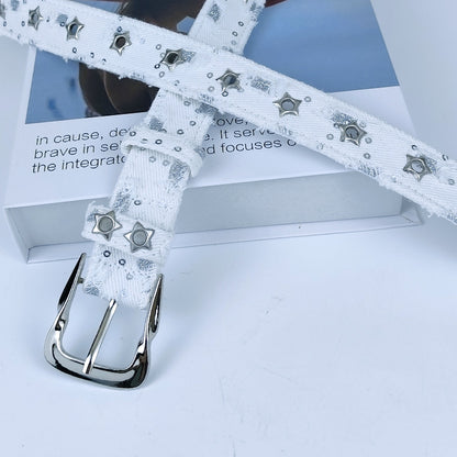 Women’s Denim Belt With Alloy Pin Buckle Featuring Sequins Detail