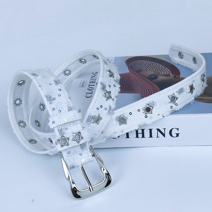 Women’s Denim Belt With Alloy Pin Buckle Featuring Sequins Detail