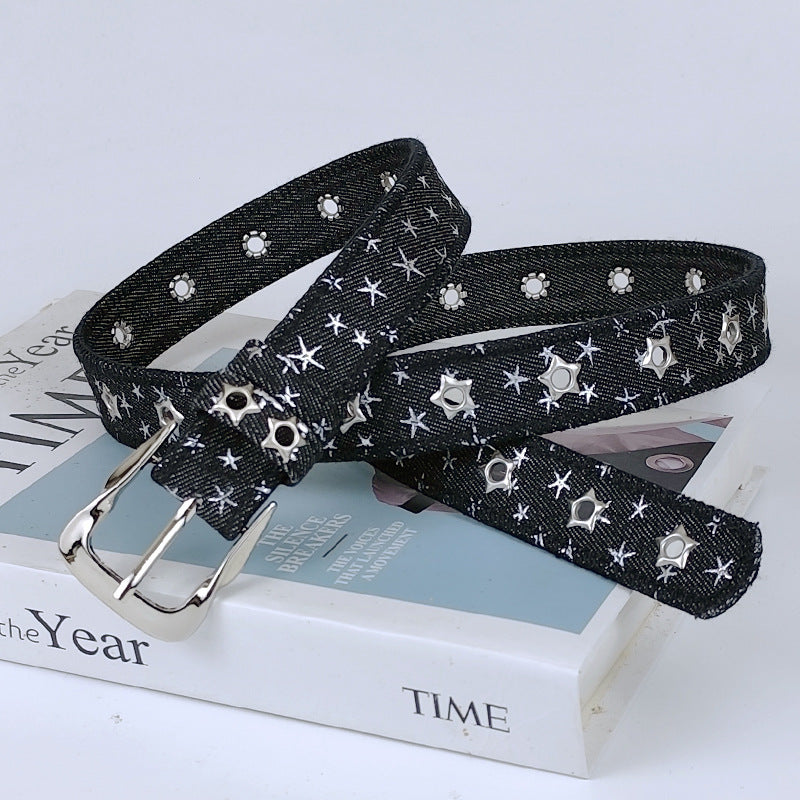 Women’s Denim Belt With Alloy Pin Buckle Featuring Sequins Detail