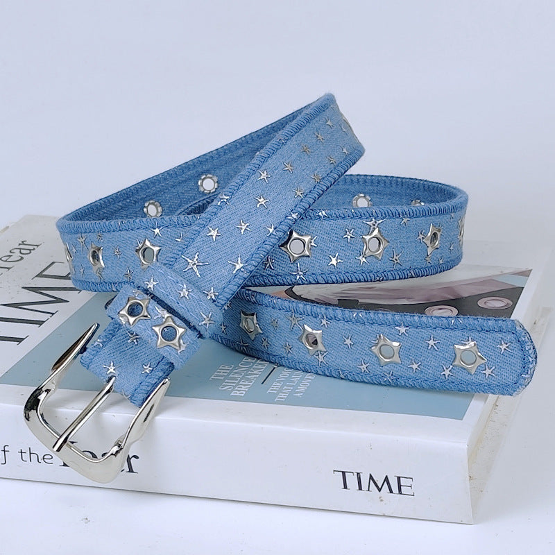 Women’s Denim Belt With Alloy Pin Buckle Featuring Sequins Detail