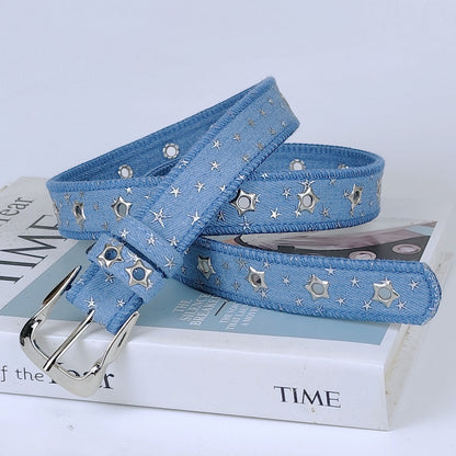 Women’s Denim Belt With Alloy Pin Buckle Featuring Sequins Detail