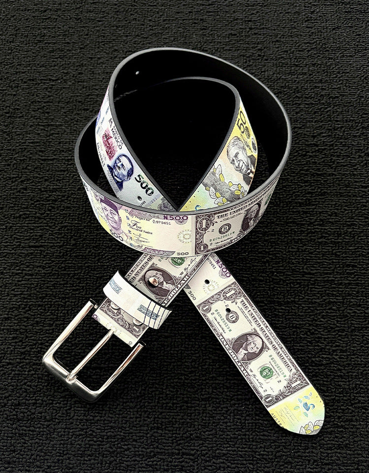Men's Punk PU Leather Belt With Zinc Alloy Pin Buckle Featuring Printing Surface Finish