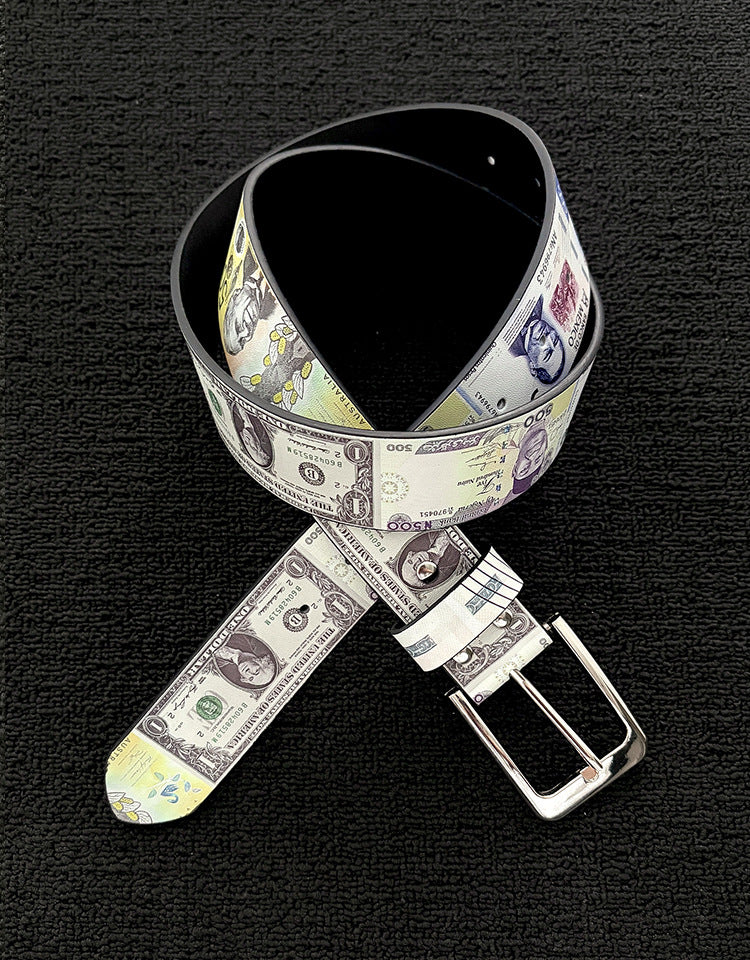 Men's Punk PU Leather Belt With Zinc Alloy Pin Buckle Featuring Printing Surface Finish