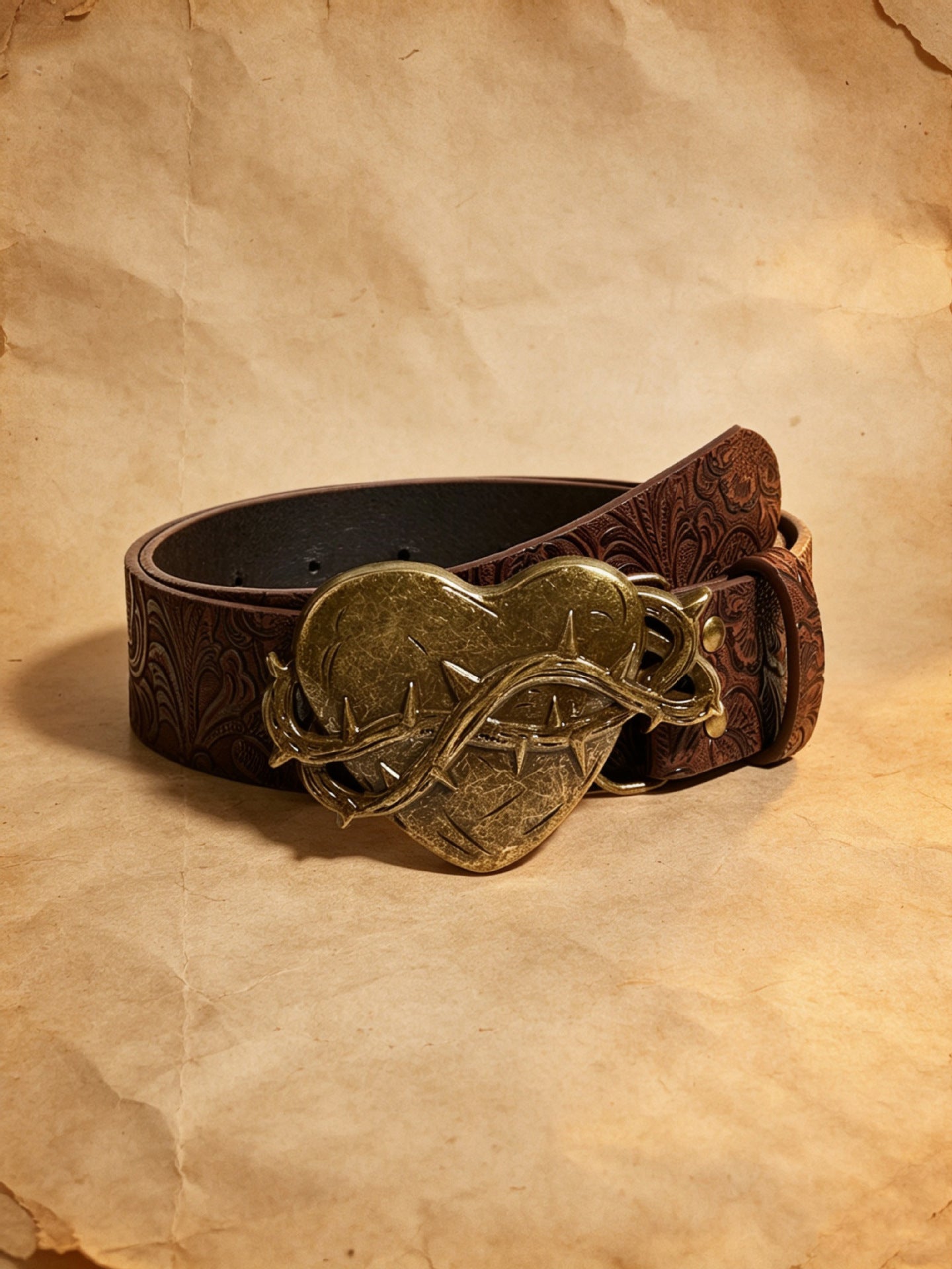 Punk Heart Shape Belt With Snap Buckle Featuring Embossed PU Leather Material