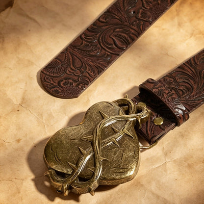 Punk Heart Shape Belt With Snap Buckle Featuring Embossed PU Leather Material