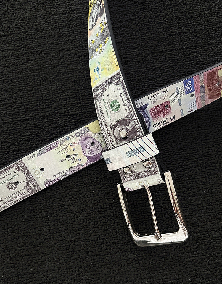 Men's Punk PU Leather Belt With Zinc Alloy Pin Buckle Featuring Printing Surface Finish