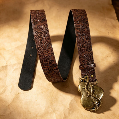 Punk Heart Shape Belt With Snap Buckle Featuring Embossed PU Leather Material