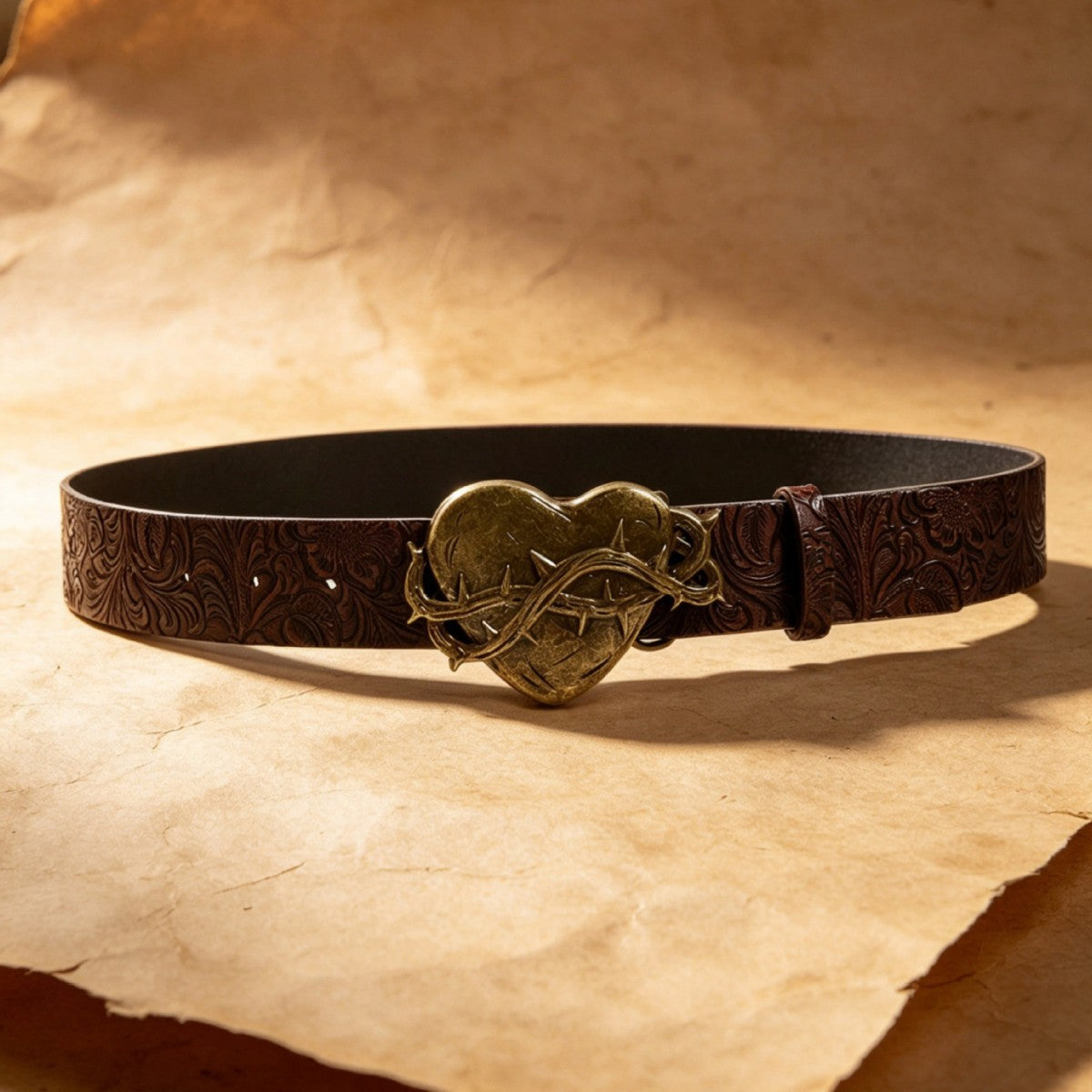 Punk Heart Shape Belt With Snap Buckle Featuring Embossed PU Leather Material