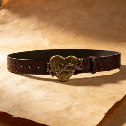 Punk Heart Shape Belt With Snap Buckle Featuring Embossed PU Leather Material