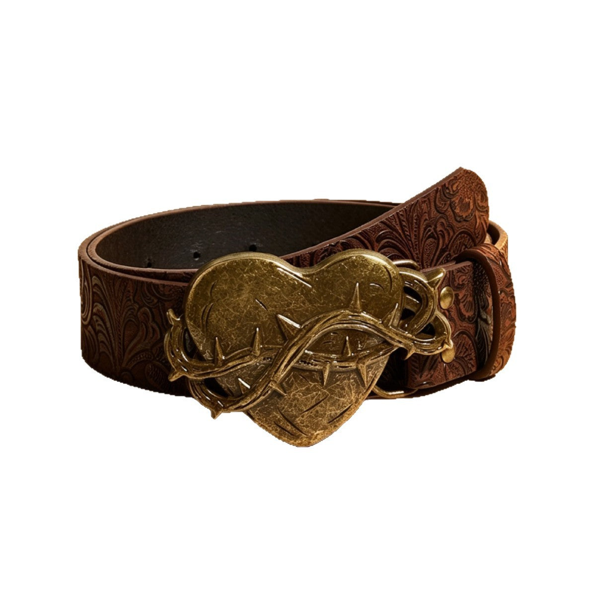 Punk Heart Shape Belt With Snap Buckle Featuring Embossed PU Leather Material