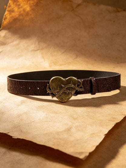 Punk Heart Shape Belt With Snap Buckle Featuring Embossed PU Leather Material