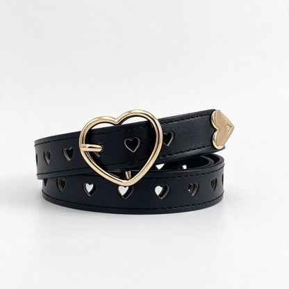 Women’s Heart Shape Belt In PU Leather With Alloy Pin Buckle, Stylish And Trendy Accessory