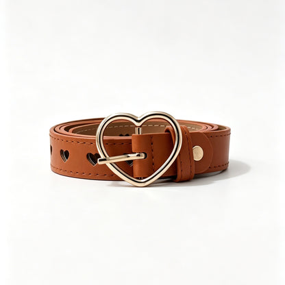 Women’s Heart Shape Belt In PU Leather With Alloy Pin Buckle, Stylish And Trendy Accessory