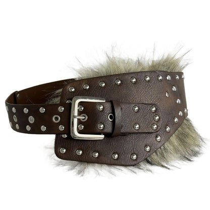Irregular Corset Belt With Pin Buckle In Zinc Alloy, Featuring Fake Fur In Coffer Color
