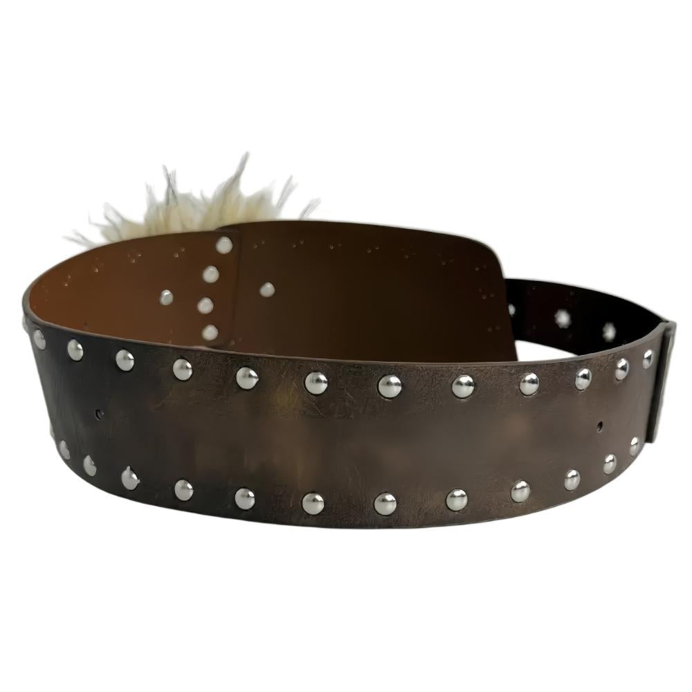 Irregular Corset Belt With Pin Buckle In Zinc Alloy, Featuring Fake Fur In Coffer Color