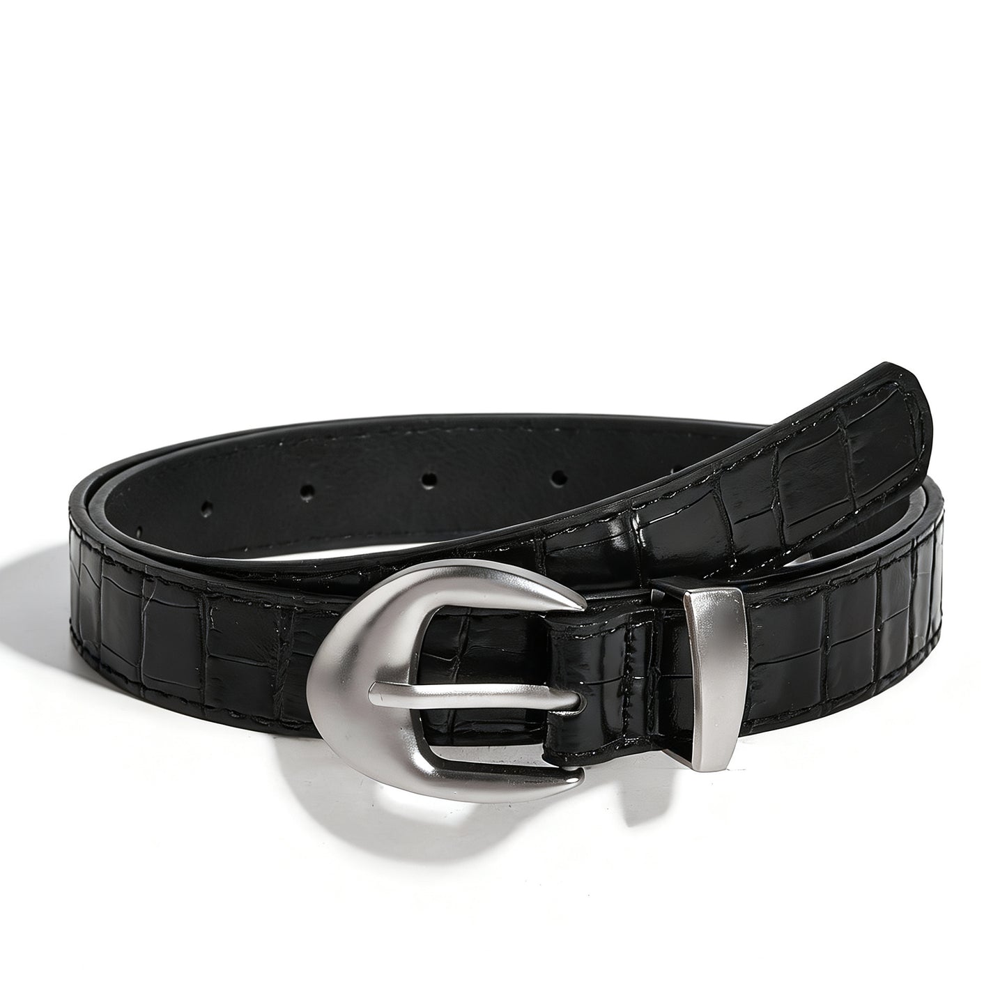 Retro Unisex Crocodile PU Leather Belt With Zinc Alloy Pin Buckle