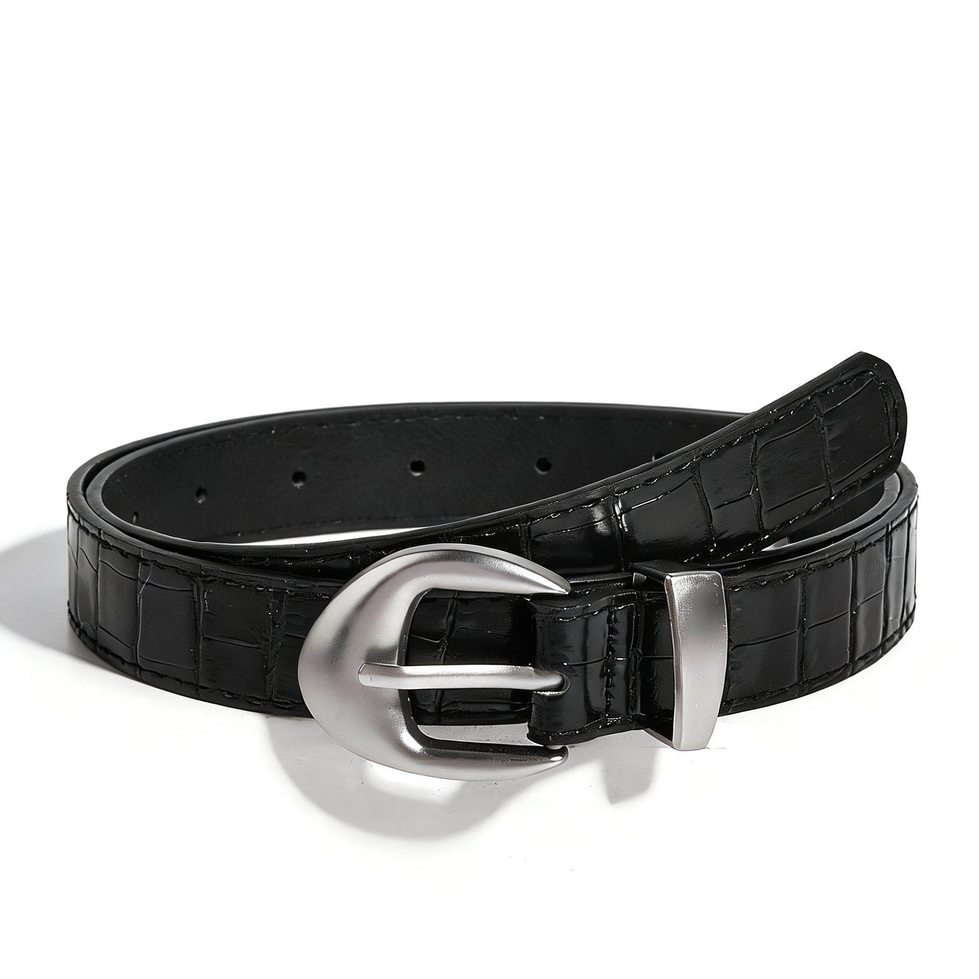 Retro Unisex Crocodile PU Leather Belt With Zinc Alloy Pin Buckle