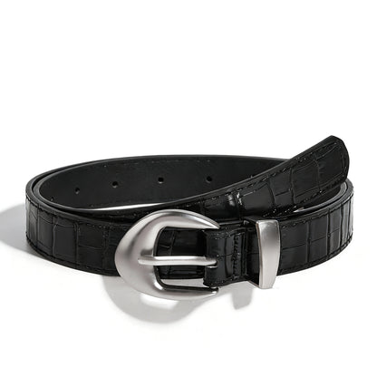Retro Unisex Crocodile PU Leather Belt With Zinc Alloy Pin Buckle