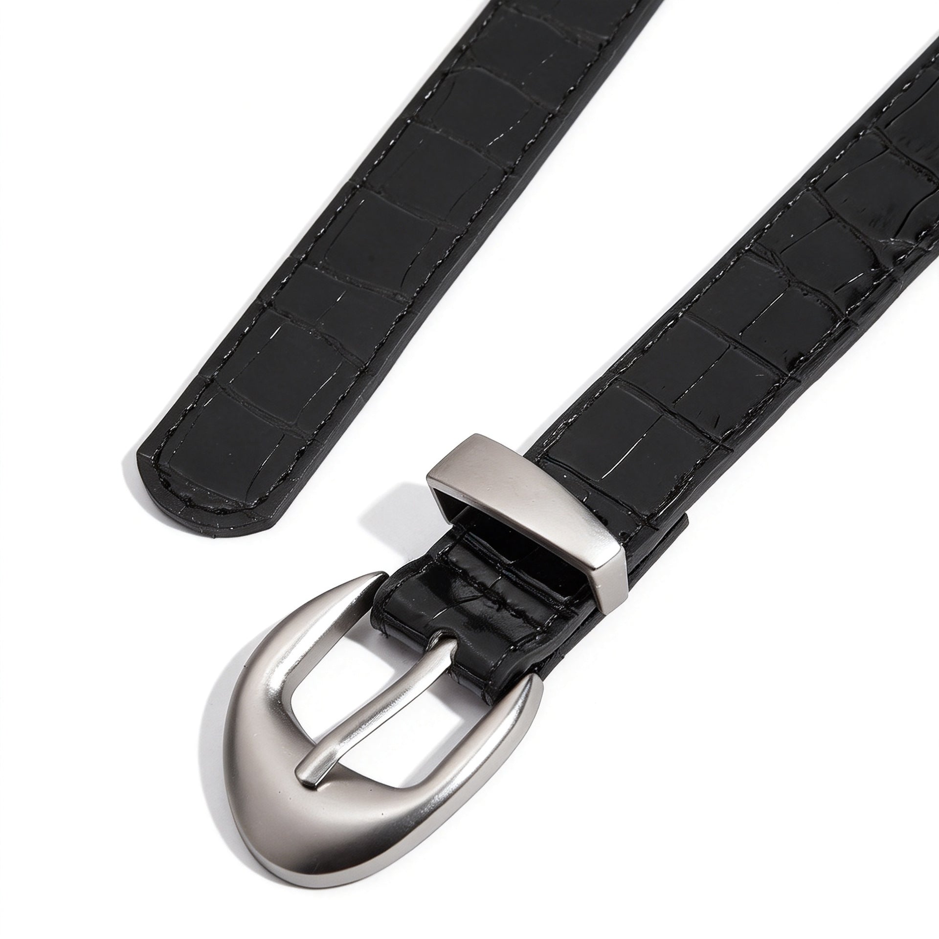 Retro Unisex Crocodile PU Leather Belt With Zinc Alloy Pin Buckle