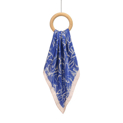 Petal Pattern Silk Scarf Made Of Polyester In Blue, Perfect For Autumn