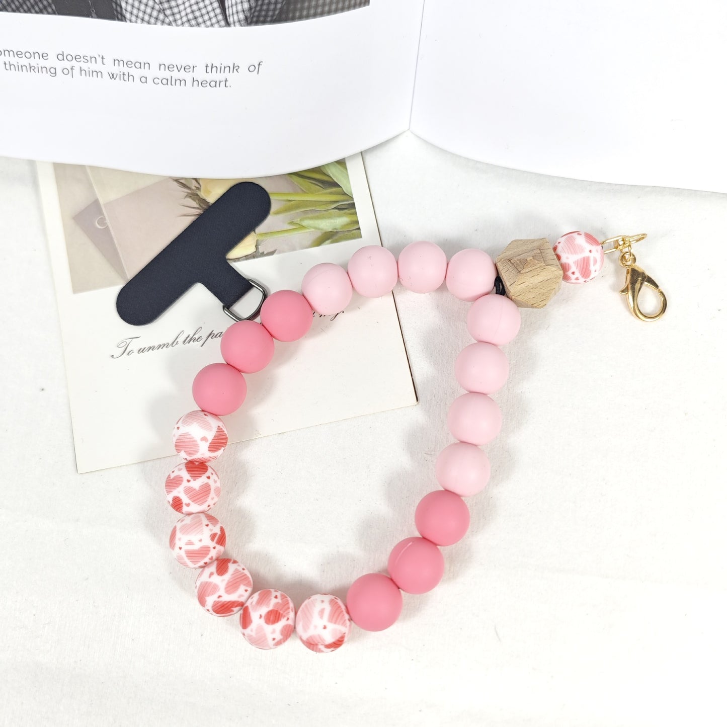 Handmade Lady Bracelet In Natural Pink Silica Gel, 1 Piece Phone Strap Accessory