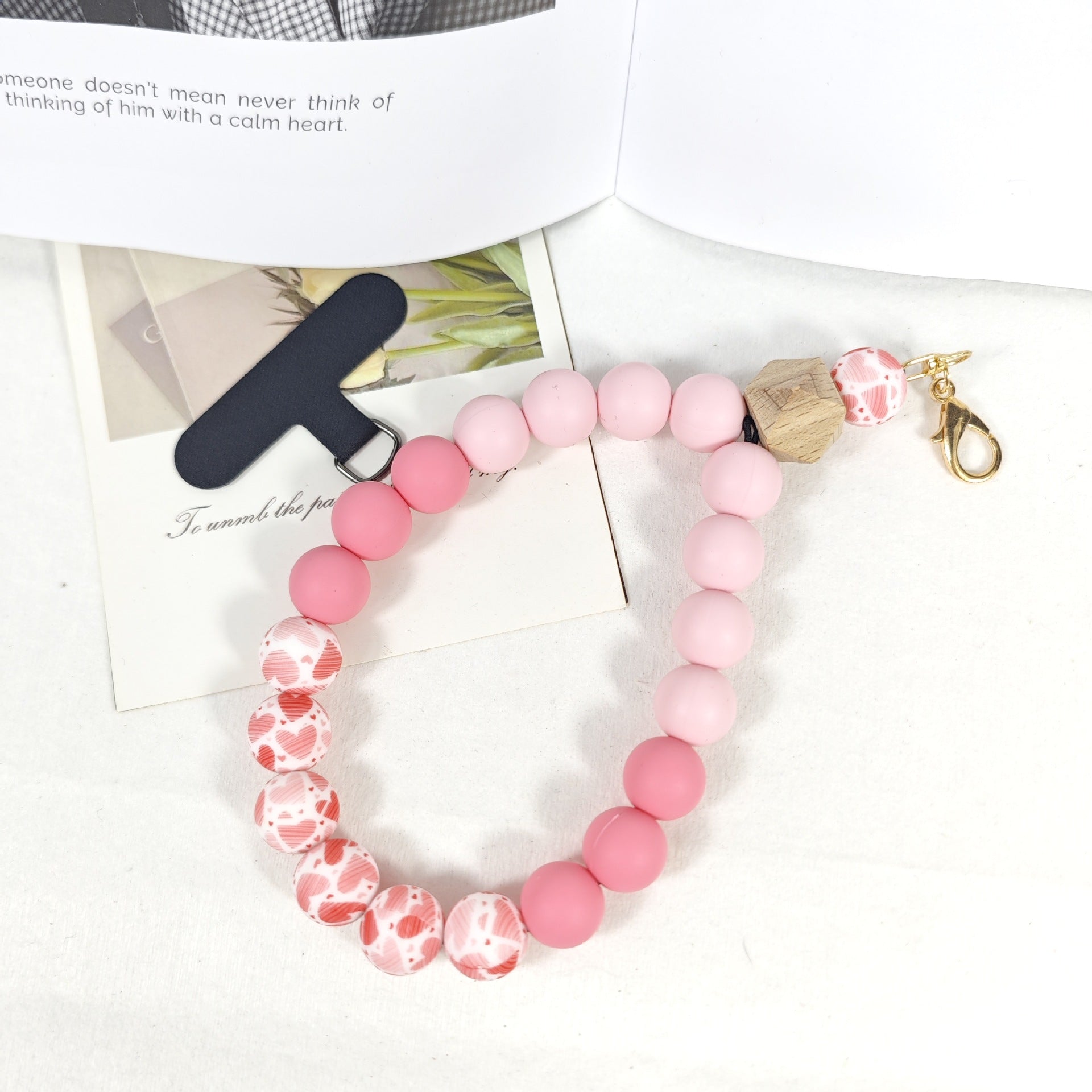 Handmade Lady Bracelet In Natural Pink Silica Gel, 1 Piece Phone Strap Accessory