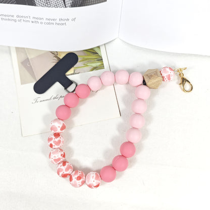 Handmade Lady Bracelet In Natural Pink Silica Gel, 1 Piece Phone Strap Accessory