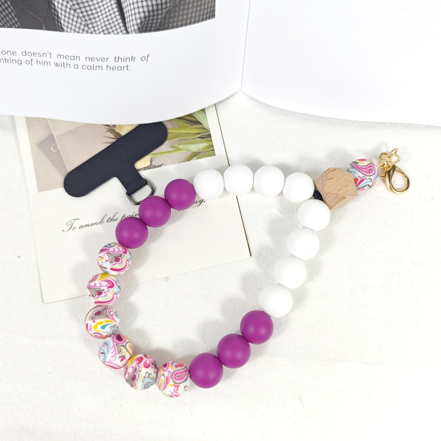 Handmade Lady Bracelet In Natural Pink Silica Gel, 1 Piece Phone Strap Accessory