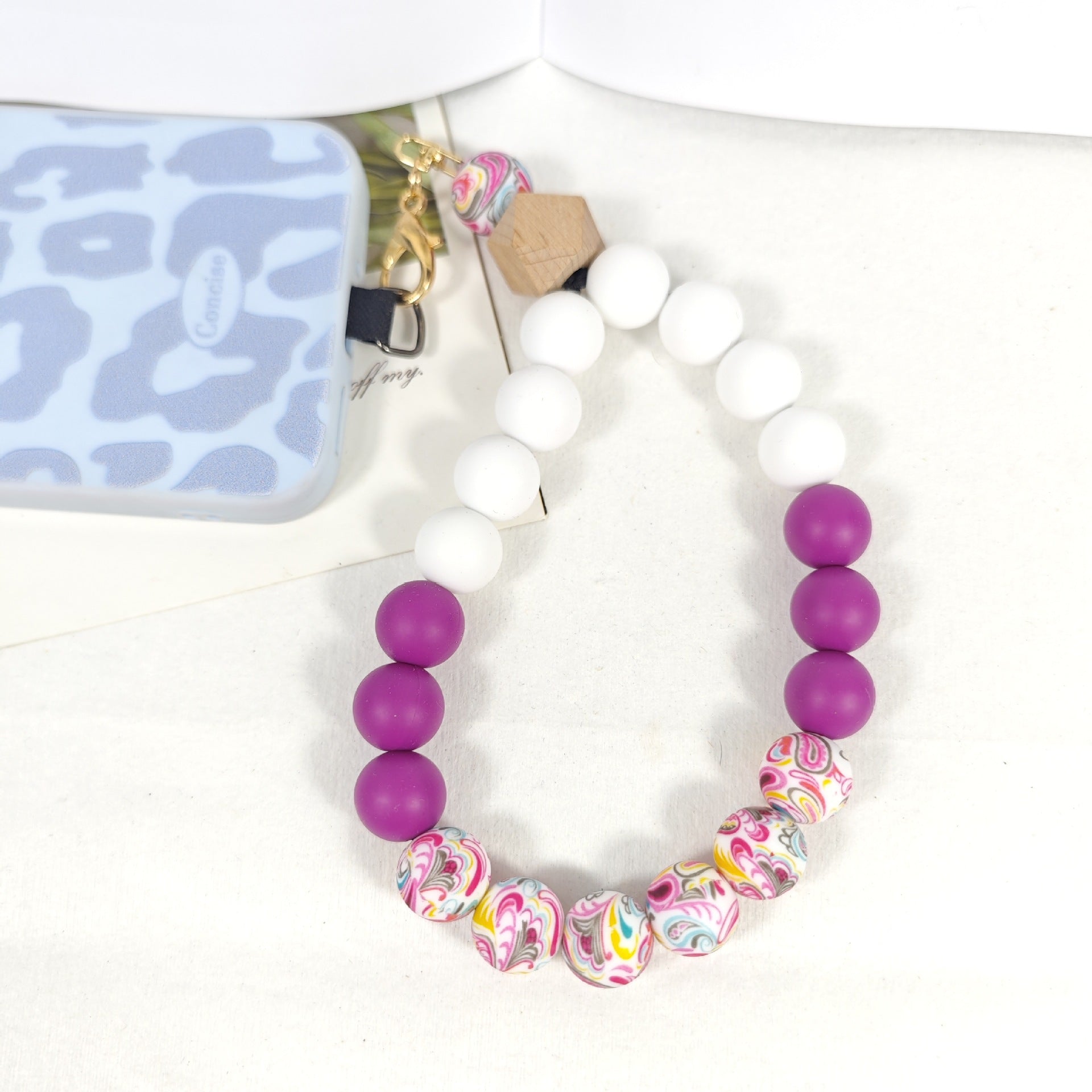 Handmade Lady Bracelet In Natural Pink Silica Gel, 1 Piece Phone Strap Accessory