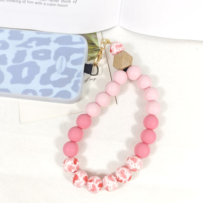 Handmade Lady Bracelet In Natural Pink Silica Gel, 1 Piece Phone Strap Accessory