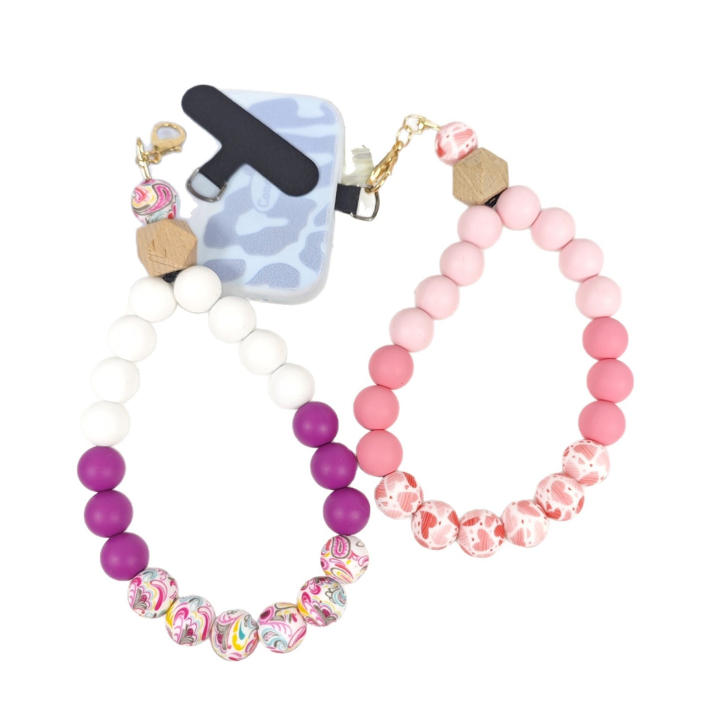 Handmade Lady Bracelet In Natural Pink Silica Gel, 1 Piece Phone Strap Accessory