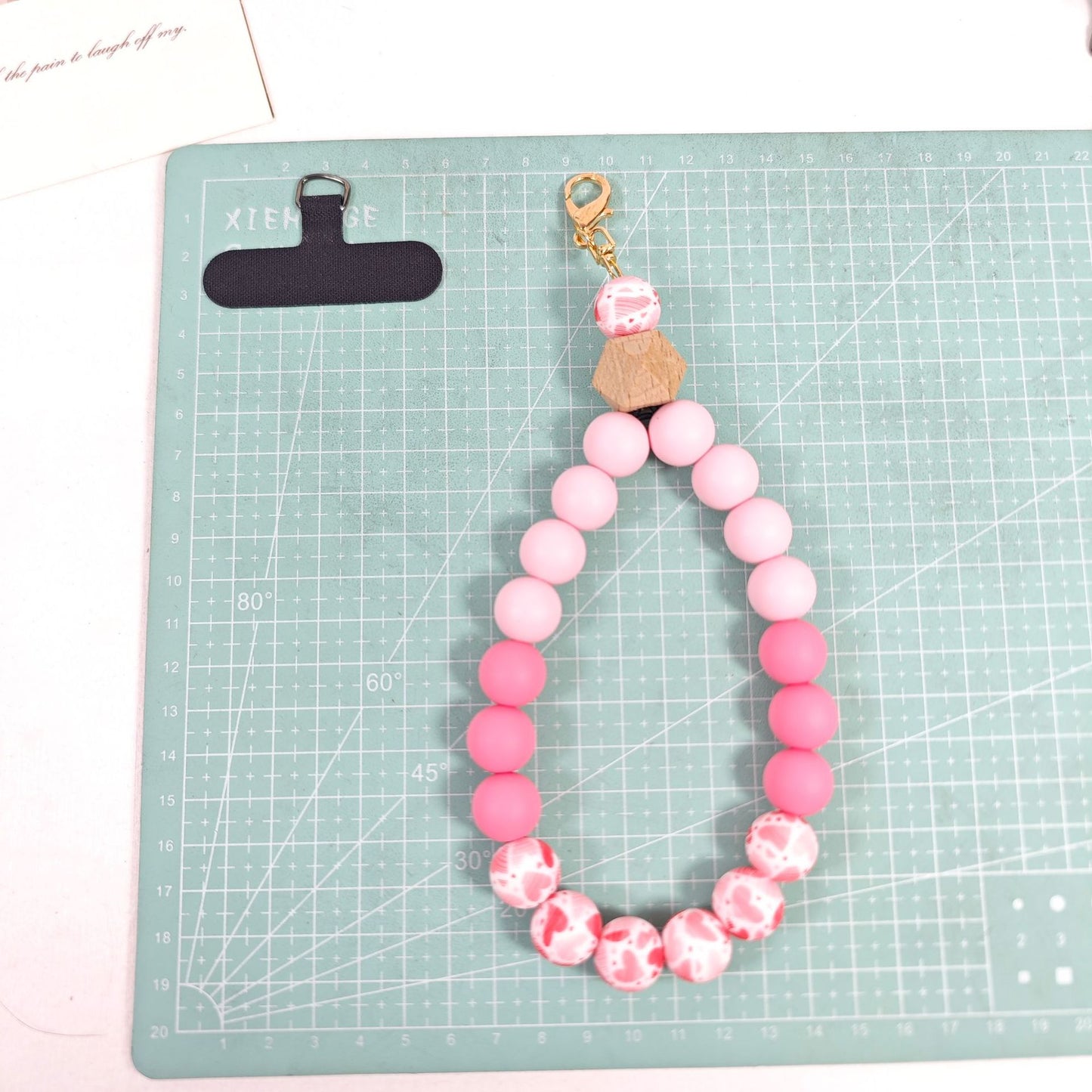 Handmade Lady Bracelet In Natural Pink Silica Gel, 1 Piece Phone Strap Accessory