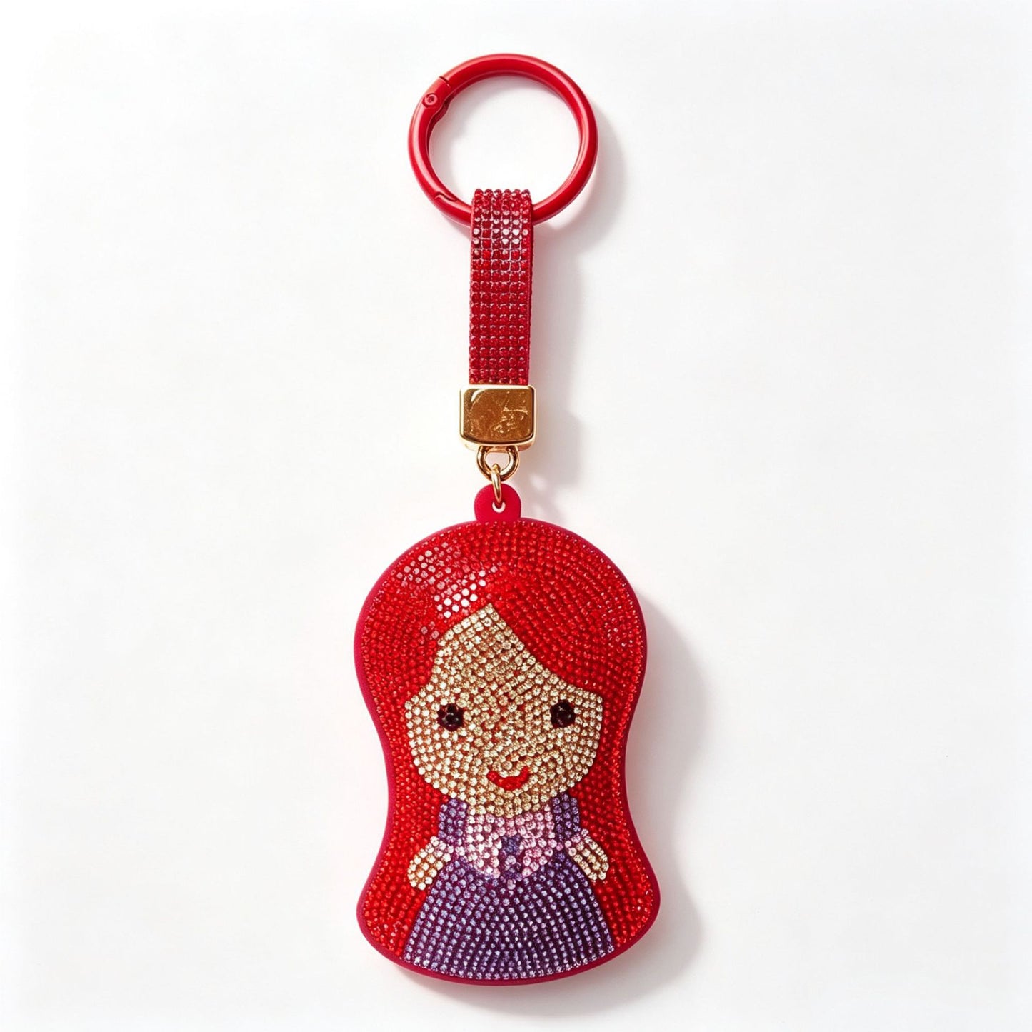 Mermaid Red Bag Charm Key Chain Featuring Sparkling Rhinestones