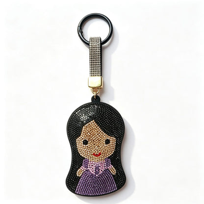 Mermaid Red Bag Charm Key Chain Featuring Sparkling Rhinestones