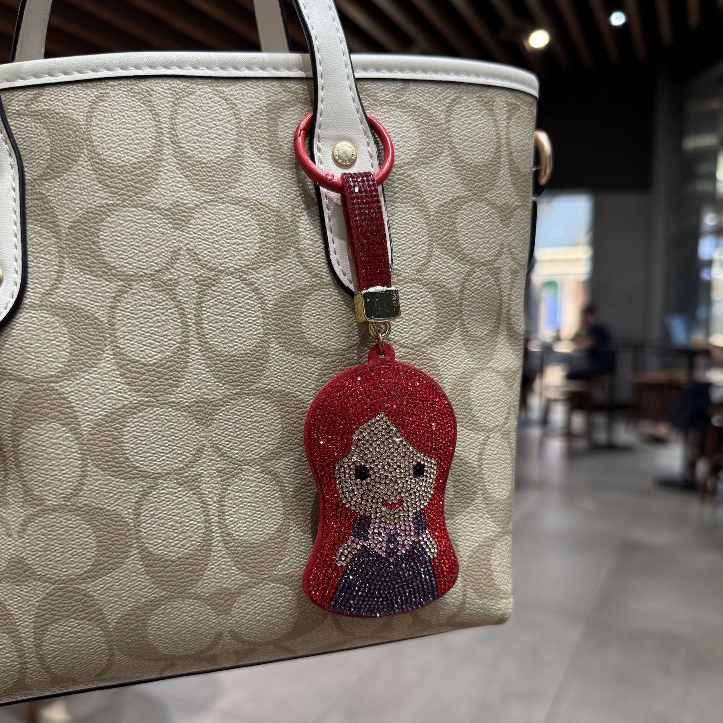 Mermaid Red Bag Charm Key Chain Featuring Sparkling Rhinestones