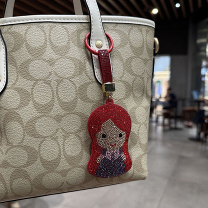 Mermaid Red Bag Charm Key Chain Featuring Sparkling Rhinestones